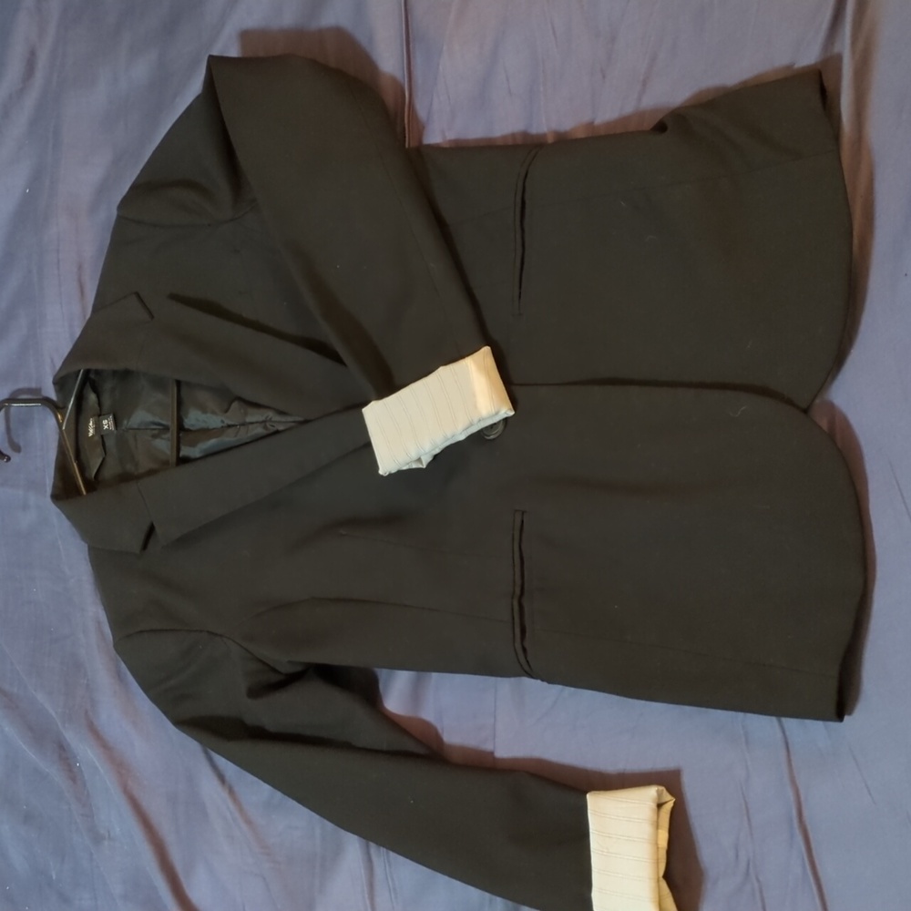 Black Straight Blazer with Cuff Accents